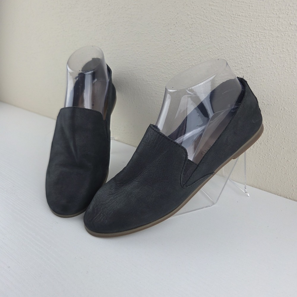 Lucky Brand Cahill Black Leather Slip On Loafers Flats Almond Toe Wmns Size 7.5M